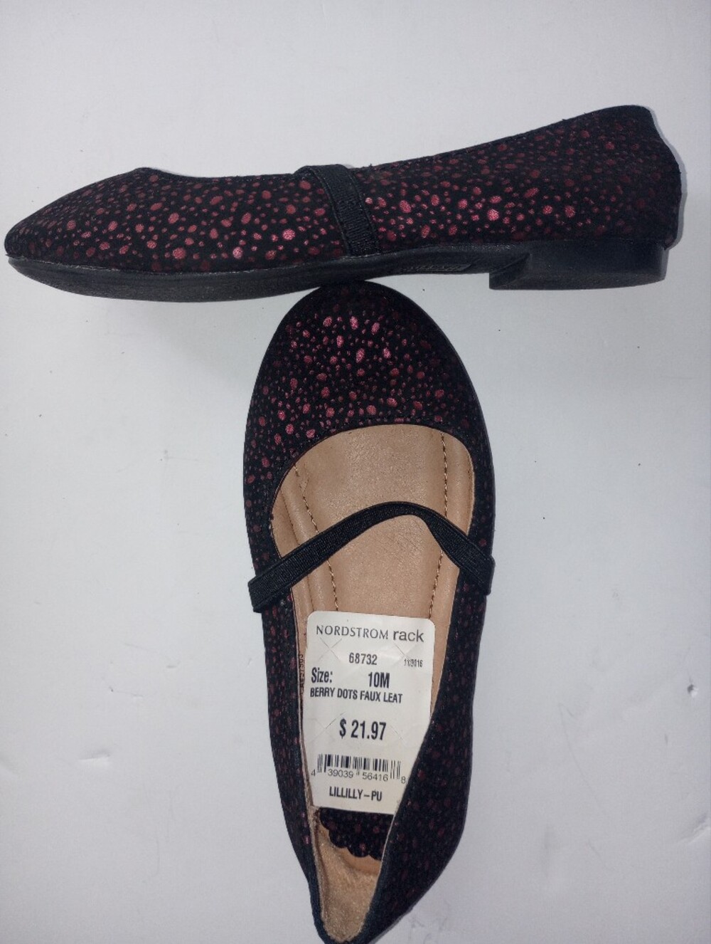 Harper Canyon Black Ballet Flats with Pink Berry Dot Metallic Print Girls 10M